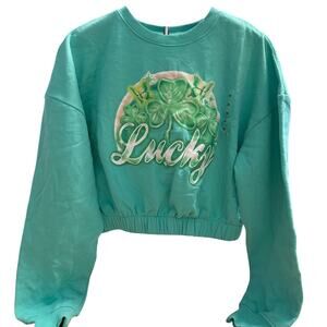 Women's Lucky Airbrush Graphic Long Sleeve Cropped Sweatshirt - Size XS - NWT